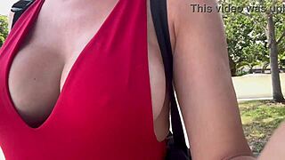 big boobed italian milf struts horny tits outdoors in public
