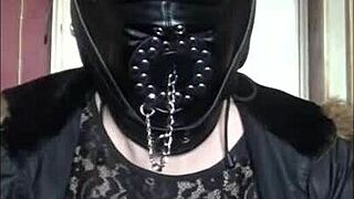 Bisexual Crossdresser Gags on Homemade Dildo Masked
