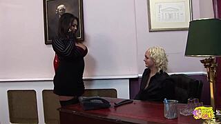 super hot lesbian coworkers spitting in pussies while fingering in office stockings 👯‍♀️🔥