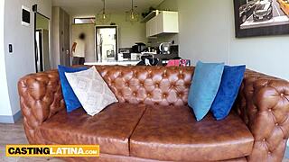 petite red latina melissa mocosa starts innocent but deepthroats monster cock on casting sofa
