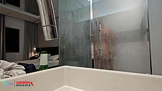 Husband watches Brazilian wife shower with massive BBC cuckold style
