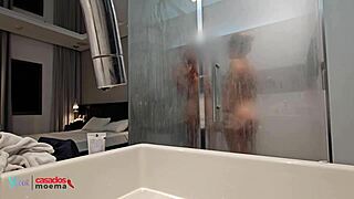 Husband watches Brazilian wife shower with massive BBC cuckold style
