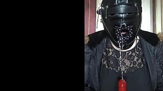 Bisexual Crossdresser Gags on Homemade Dildo Masked