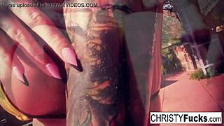 Christy Mack fingers wet pussy and tits in steamy shower solo