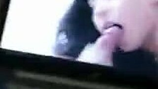 Tied gf deepthroats monster cock while watching porn?