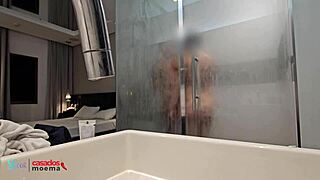 Husband watches Brazilian wife shower with massive BBC cuckold style
