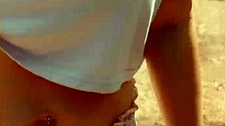 Wifey strips shirt bares shaved pussy tits outdoors