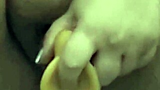 chubby housewife squirts hard with dildo in bedroom