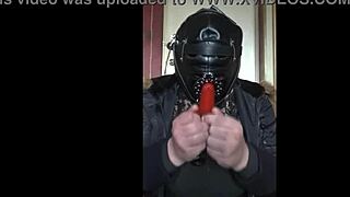 Bisexual Crossdresser Gags on Homemade Dildo Masked
