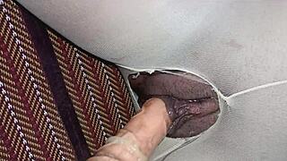 Her wet shaved pussy soaks as he thrusts deep inside tight hole