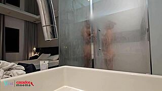 Husband watches Brazilian wife shower with massive BBC cuckold style