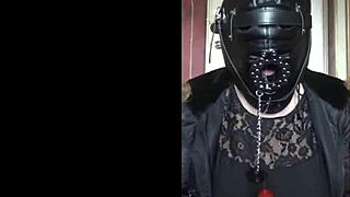 Bisexual Crossdresser Gags on Homemade Dildo Masked