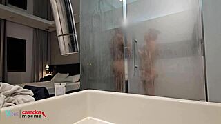 Husband watches Brazilian wife shower with massive BBC cuckold style