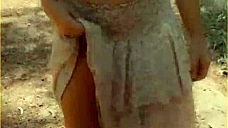 Wifey strips shirt bares shaved pussy tits outdoors