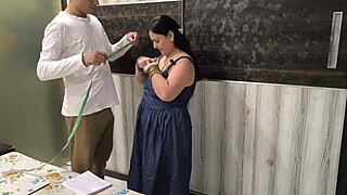 that chubby bbw milf bends over bed for tailors deepthroat doggystyle pounding dirty talk