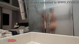 Husband watches Brazilian wife shower with massive BBC cuckold style