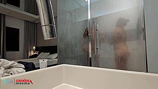 Husband watches Brazilian wife shower with massive BBC cuckold style
