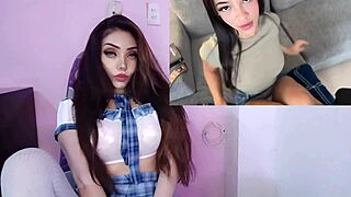 innocent faced latina teen masturbates wildly with boyfriend before he cums all over her pretty face
