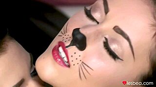 petite halloween lesbians lick furry buttplug tails n pussies to orgasm