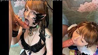cosplay goth olivia jarden gags on photographer's monster cock