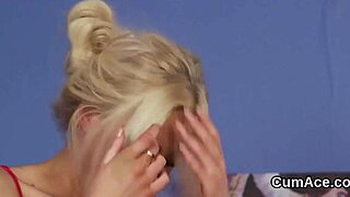 slutty babe slurps cocks in bukkake blowbang facial cum blast