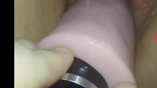 wife stretches wet pussy with big 10 inch dildo