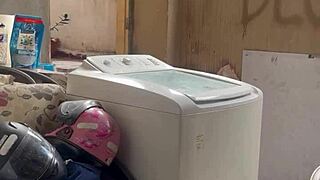 neighbor hides watching her wash clothes topless spreading wet pussy big ass outdoors carefree