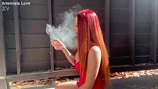 artemisia's big tits heave during sexy outdoor italian milf smoke