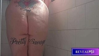 curvy babe fingers pussy in steamy shower jet
