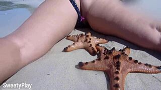 chubby wife squirts from remote vibrator on nude beach 😈🏖️💦