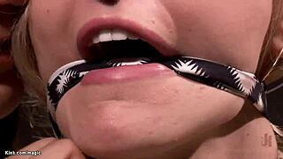 Whoa, suspended blonde bound tight takes rough monster cock fuck!