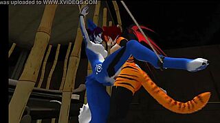 Blue Vixen Furry Shemale Takes Latex Cock Deep in Bondage Fuck