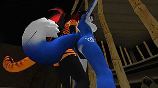 Blue Vixen Furry Shemale Takes Latex Cock Deep in Bondage Fuck