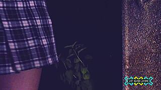 she sneaks nighttime garden pisses wetting her miniskirt pussy