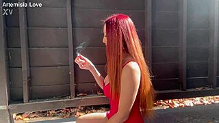 artemisia's big tits heave during sexy outdoor italian milf smoke