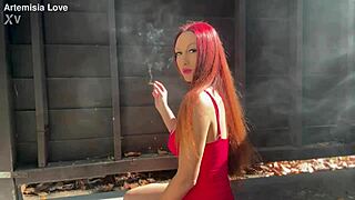 artemisia's big tits heave during sexy outdoor italian milf smoke