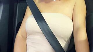 naughty amateur milf masturbates with dildo on public car seat, moaning loud 😈