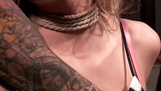 Whoa, suspended blonde bound tight takes rough monster cock fuck!