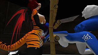 Blue Vixen Furry Shemale Takes Latex Cock Deep in Bondage Fuck
