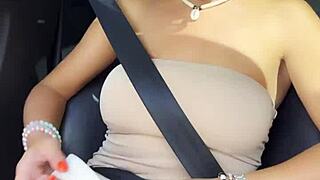 naughty amateur milf masturbates with dildo on public car seat, moaning loud 😈