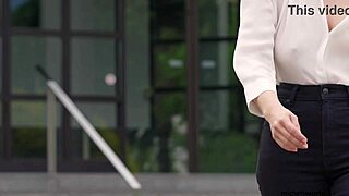 Submissive Secretary Blindfolded and Flashed in Public Exposure!