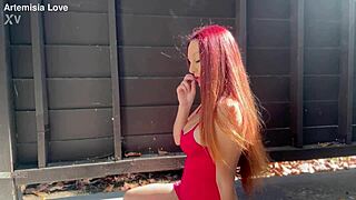 artemisia's big tits heave during sexy outdoor italian milf smoke