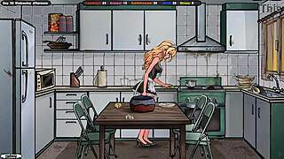 The landlord sniffs her panties under skirt. Jerks off and cums on her shoes in game