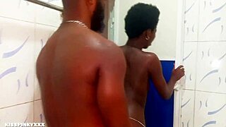 Ebony babe grabs her new male friend's cock for first time fun!