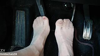Ever wonder how a mature german milf's nylon toes pump cock in birkenstocks close-up from the car?