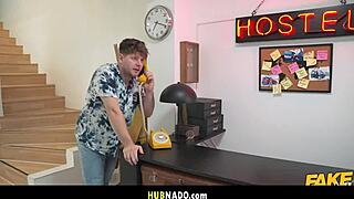 in the fake hostel, she cheats with a friend for a wild threesome blowjob and face fuck