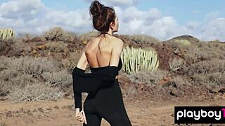 Gorgeous Brunette Taya Vais Strips in Desert Revealing Perfect Natural Tits and Shaved Pussy