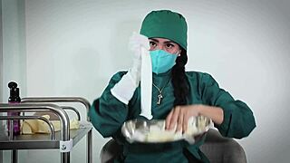 nurse slips on latex GLOVES for steamy hospital patient fetish play