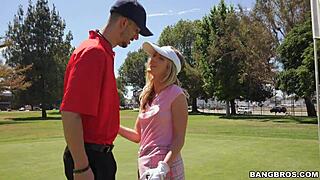 sexy golfer blonde drops to knees for thick cock suck?