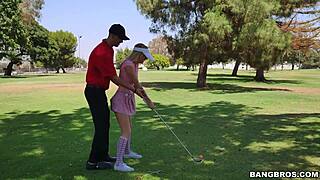 sexy golfer blonde drops to knees for thick cock suck?